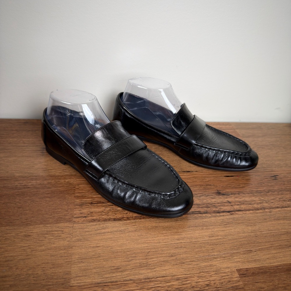 Black Suede Studio Arrow Leather Penny Loafers Black Size 39 US 8 Classic Preppy